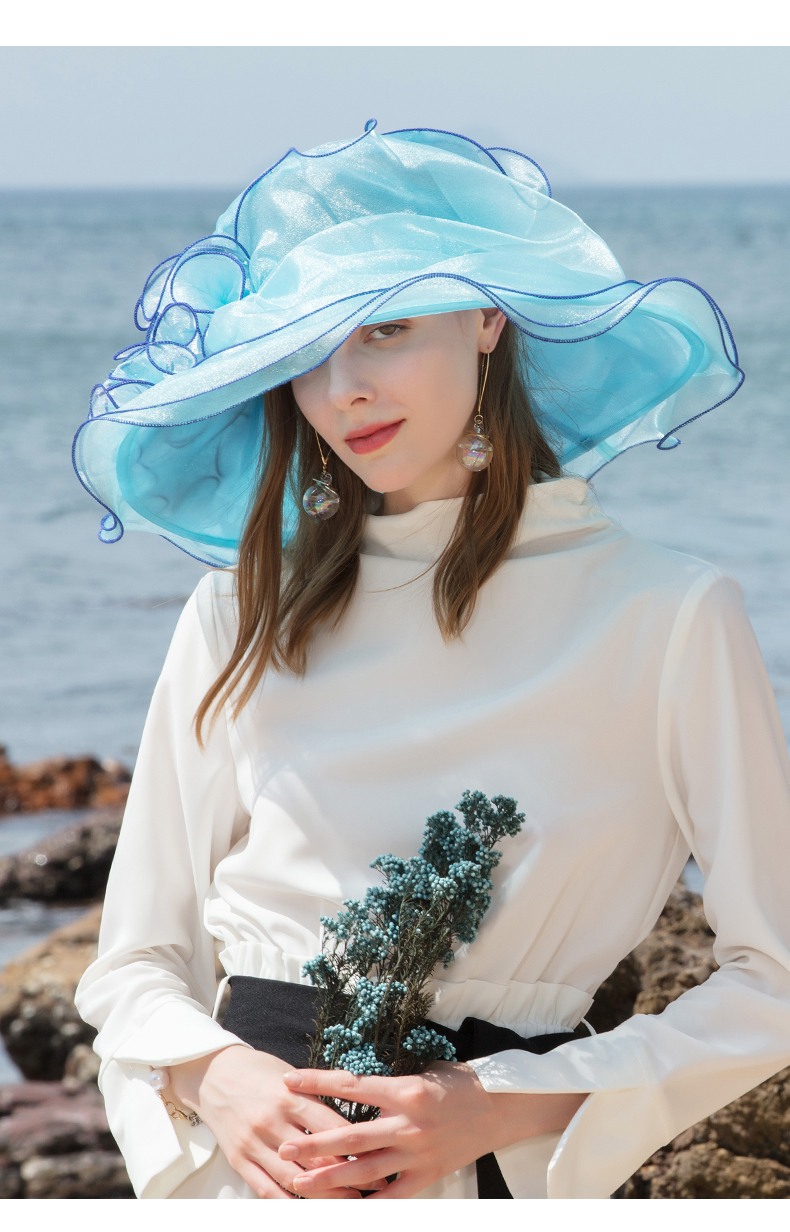 rogosky 专柜潮牌【英式礼帽】优雅时尚大檐平顶花朵遮阳帽子女高端