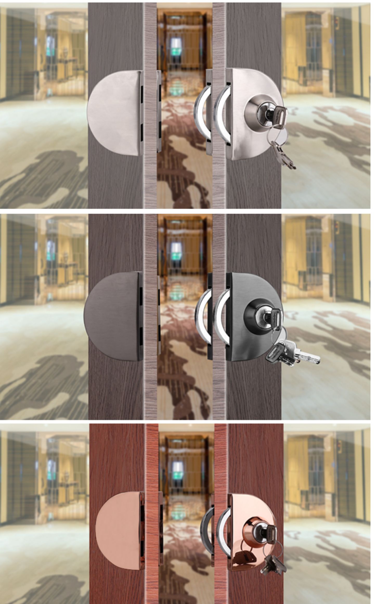 有框玻璃门锁铝合金不锈钢包边木门单门双开门推拉移门趟钩锁 不锈钢