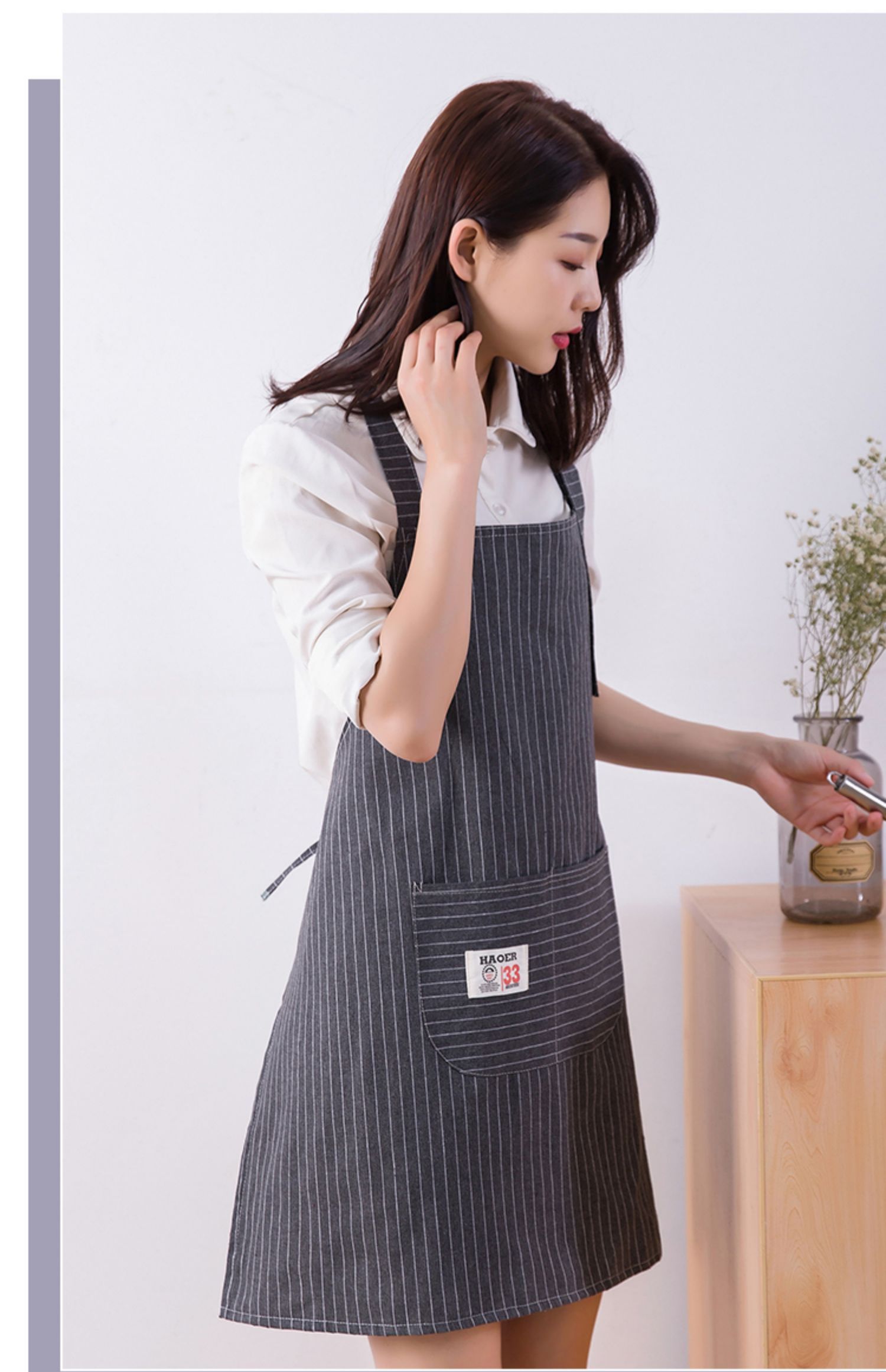 可调节纯棉围裙女时尚家用厨房防水防油可爱日系韩版工作服男定制