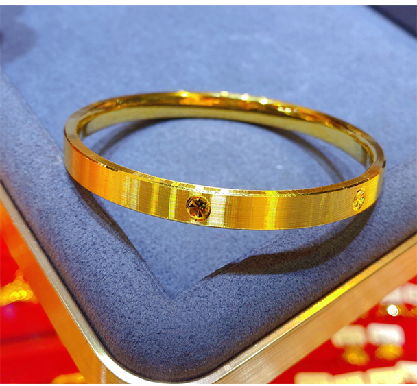 国庆节礼物 小腰金 2021新款时尚拉丝黄金手镯9999足金镯子女纯金实心