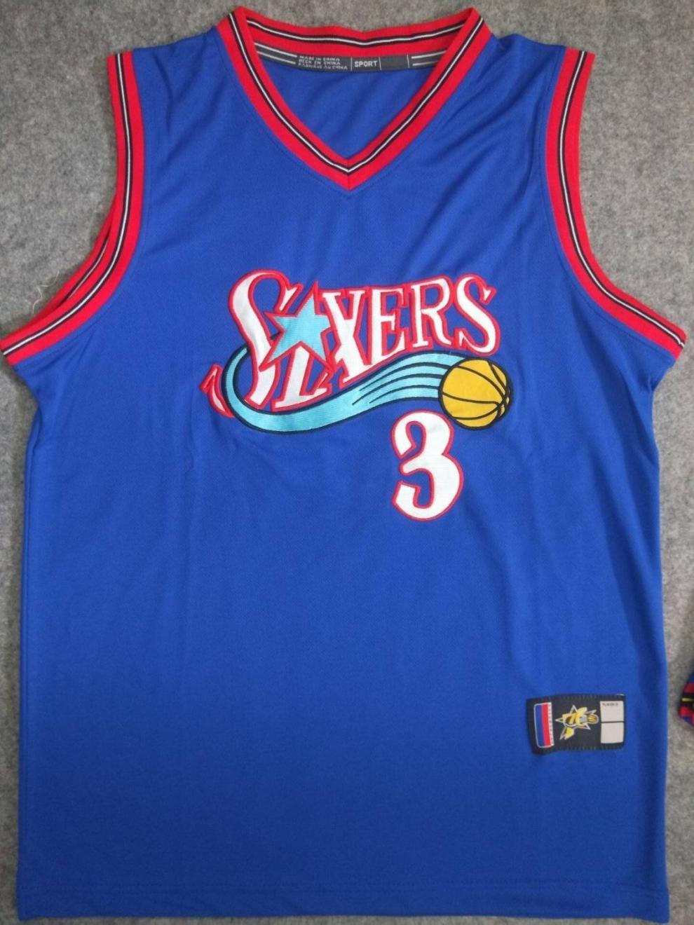 滕讯体育nba专营76人队 3号艾弗森刺绣球衣套装复古背心篮球训练服速