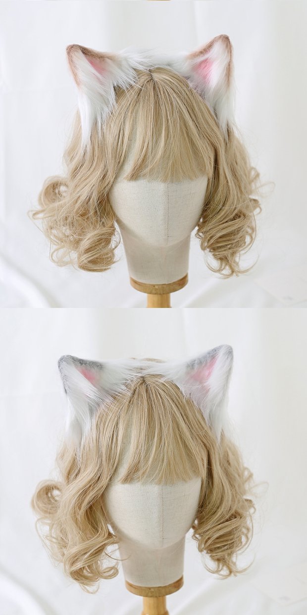 可爱少女猫耳朵头饰手作网红兽耳发箍jk洛丽塔发夹日系ita发饰 (黑灰