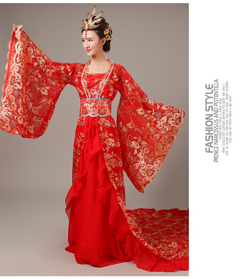 展缘古装贵妃拖尾服装仙女唐装古代女式服装演出服汉服女公主舞蹈服装