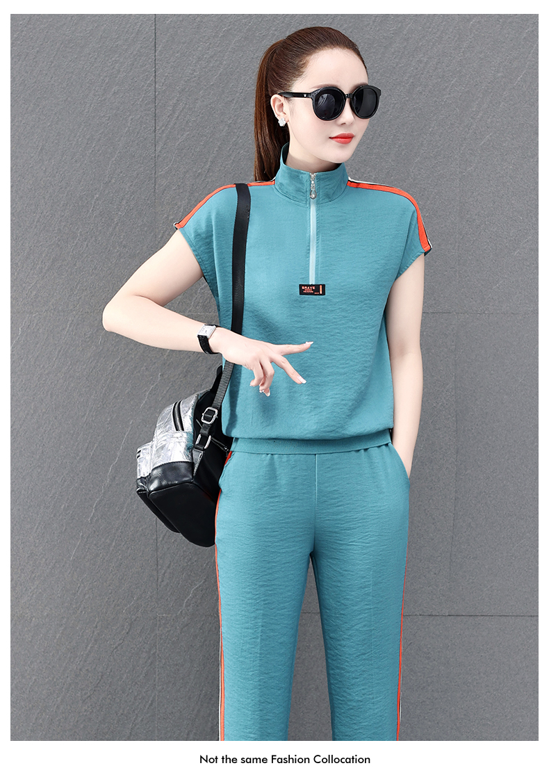 时尚品牌冰丝运动套装女夏薄款休闲两件套2021新款时尚学生森系速干