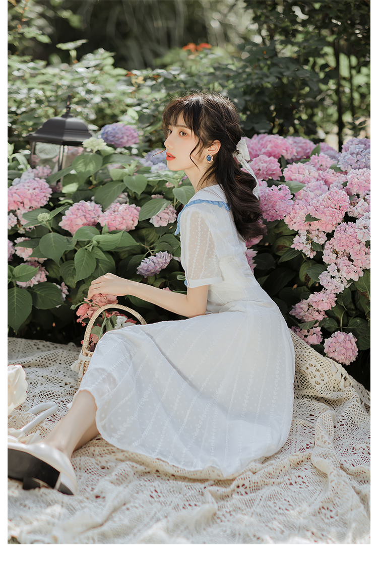 玛希迪连衣裙仙气甜美夏季新款娃娃领收腰修身显瘦中长裙学生初恋风