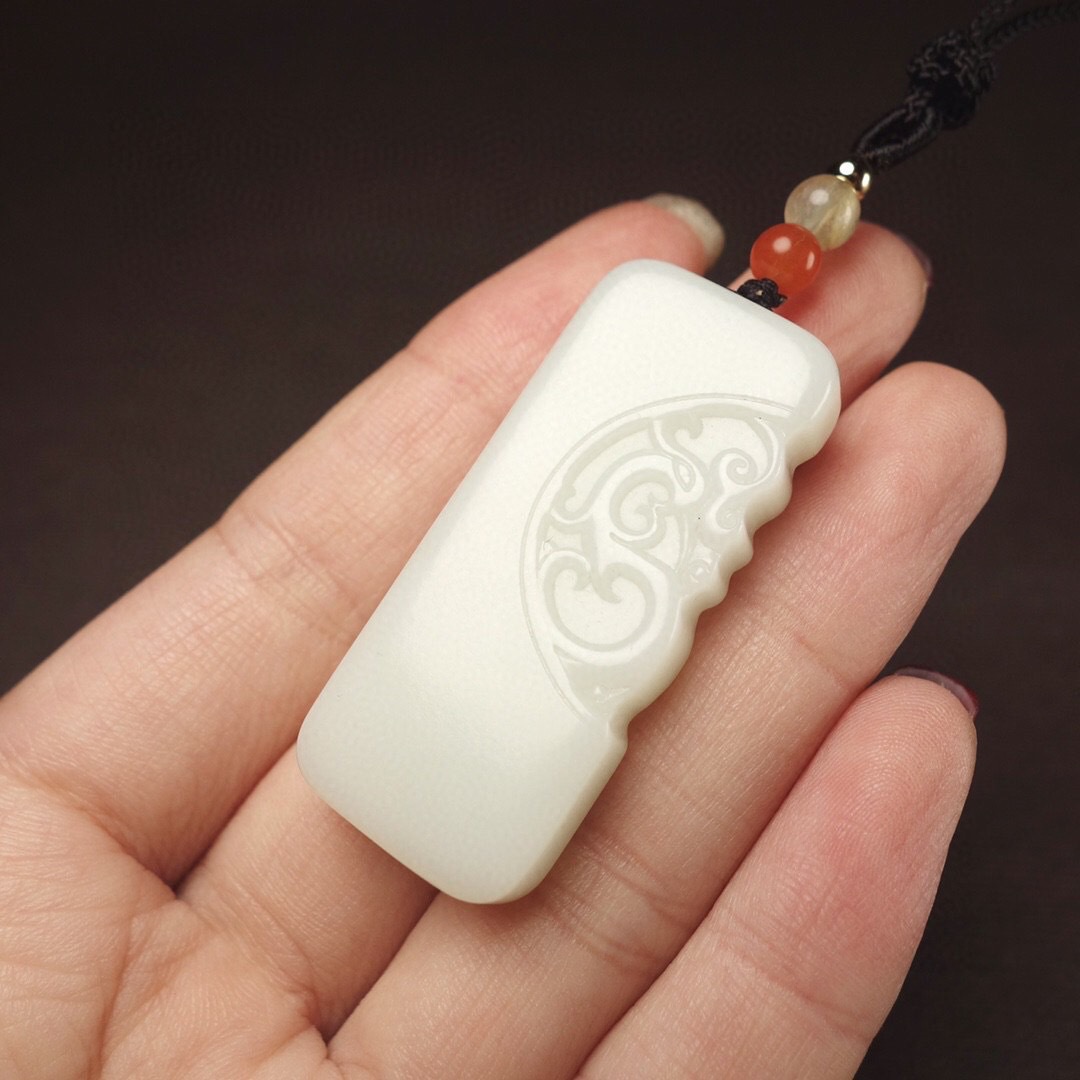 项链玉佩发和田玉白玉凤舞吊坠牌子挂件 凤凰玉牌 仿古玉凤牌配证书