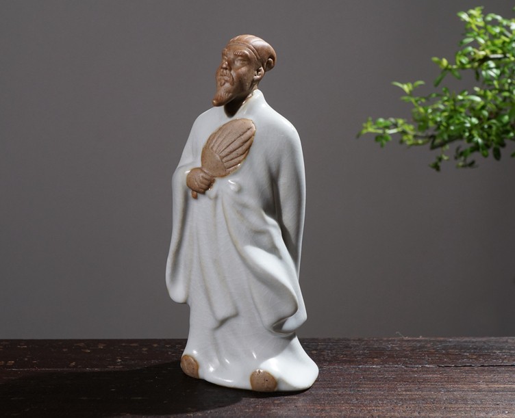 陶瓷人物摆件装饰盆景配件老翁钓鱼下棋弹琴吹笛高士假山小摆件吸水石