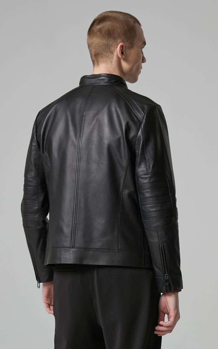 selected思莱德男士新款黑色羊皮革立领皮衣夹克外套s421110017 黑色