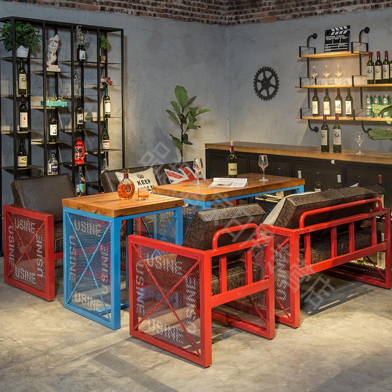 复古工业风卡座沙发酒吧火锅店奶茶店咖啡厅烧烤店餐桌椅 2人位一套