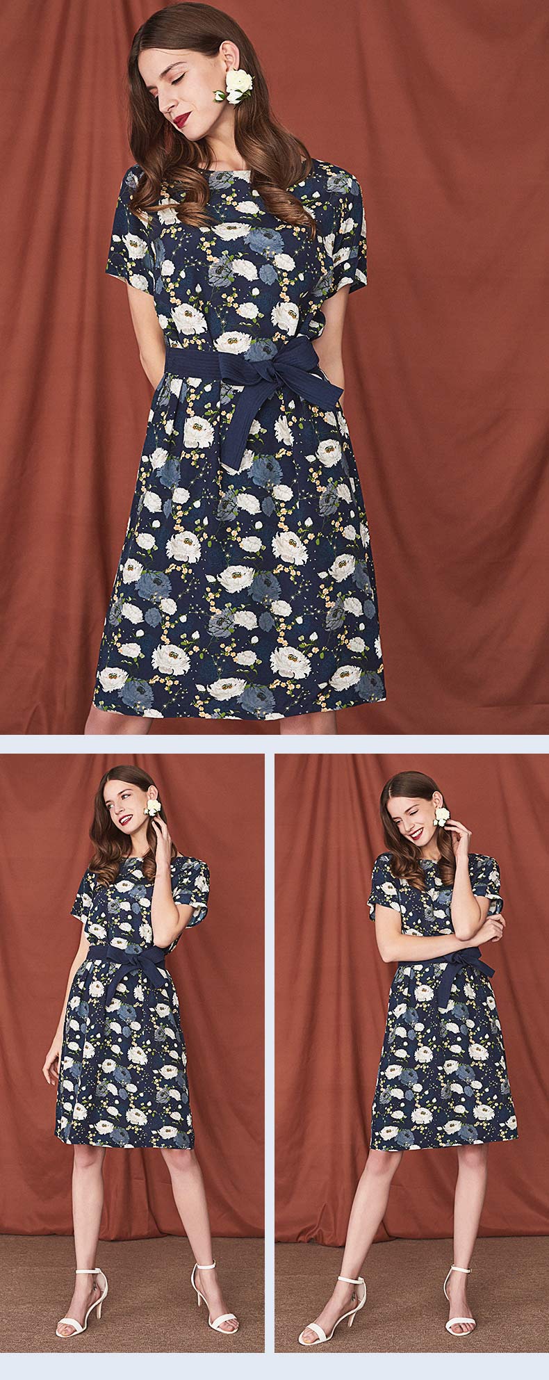 hush puppies暇步士女装裙子2021新收腰印花粘纤连衣裙hz-20334d 368