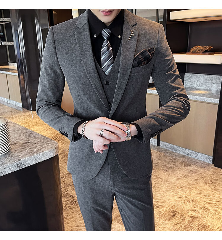 老爷车西装整套男套装男士结婚三件套韩版商务休闲正装西装男伴郎礼服