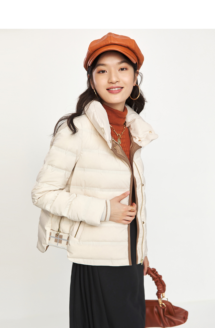 4号晚8点开抢yiner音儿女装2020冬季新款轻薄短款立领羽绒服杏色44