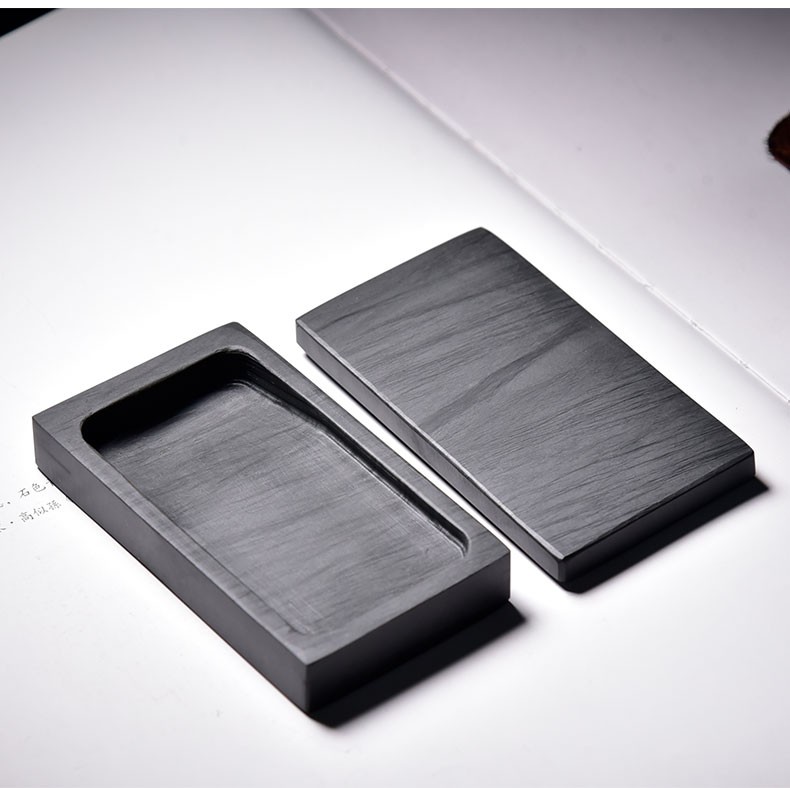 晨光得力同款砚台长掌中宝歙砚砚台长方形素砚带盖砚池小楷砚台水波纹