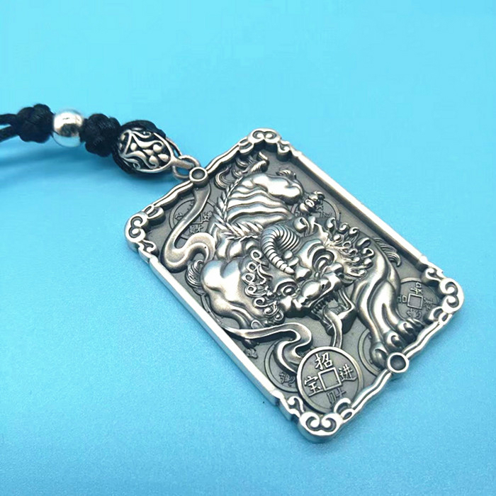 钥匙扣挂件男士纯银霸气貔貅吊牌个性创意汽车钥匙配件腰挂件 38克