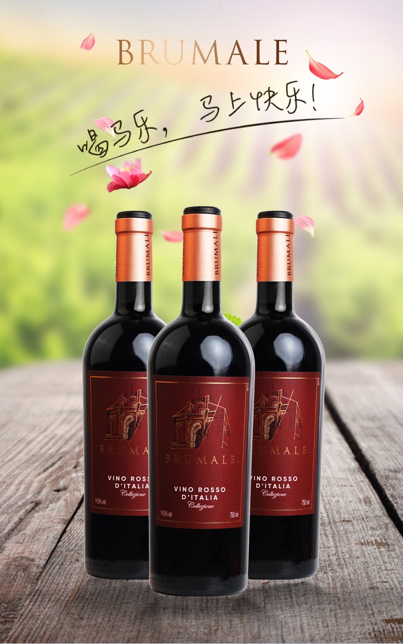 意大利马乐brumale原瓶原装进口红酒单瓶精选红葡萄酒145度半干型马乐
