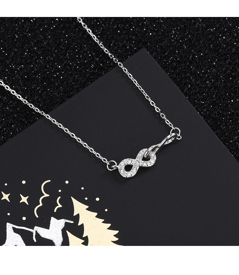 mroma s925纯银韩版镶钻锆石8字项链满钻双8灵动锁骨链时尚潮人个性项