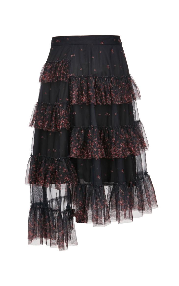 vero moda秋季新款碎花薄纱蛋糕裙半身裙320316008 s59黑色 170/72a