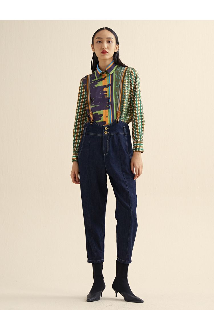 miidii谜底21春新品复古减龄可拆卸背带纯棉牛仔裤女211mk0009灰蓝xs