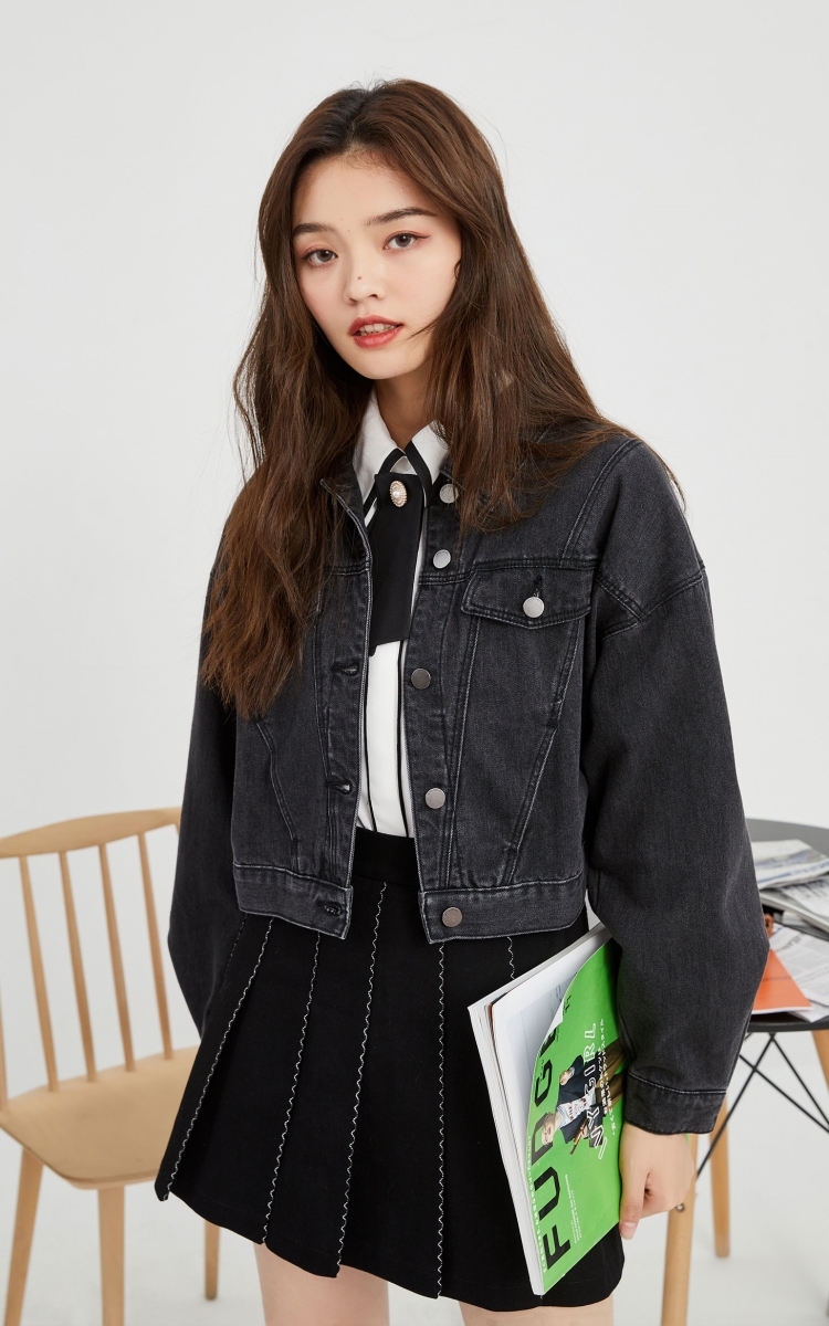 vero moda2021春夏新款宽松短款牛仔外套女321257005 j09深牛仔灰色