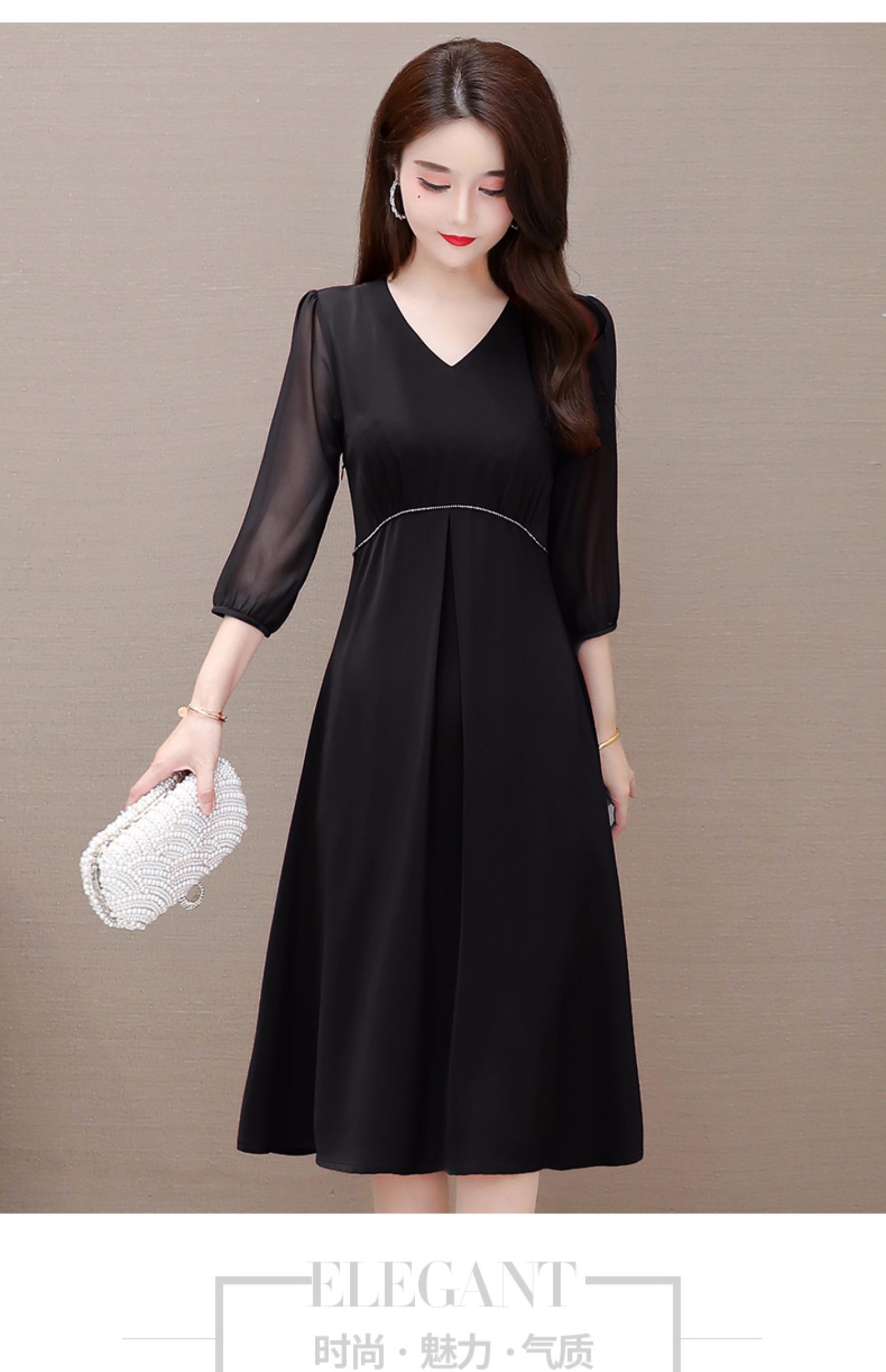 连衣裙夏季女2021新款韩版v领七分袖今年流行雪纺中长款 红色 2xl建议