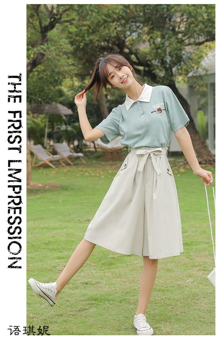 女夏季2022新款初中生女生高中学生少女宽松短袖套装五分裤休闲时尚