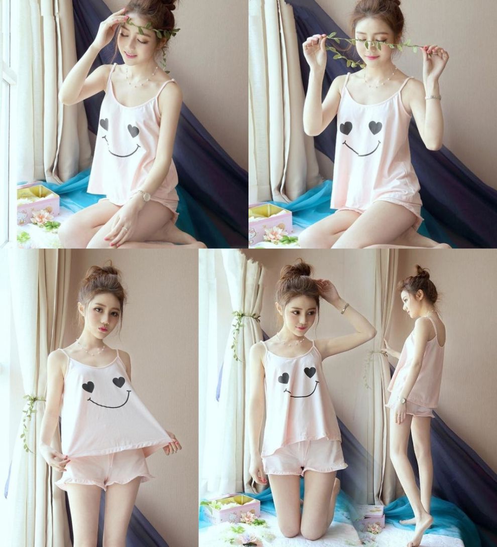 女生睡衣居家服女夏季睡衣自带胸垫b免穿文胸罩少女吊带家居服学生
