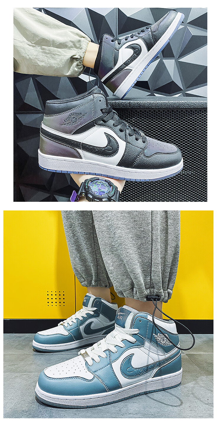 aj1男高帮dunk黑白熊猫白色板鞋aj1学生麦色女鞋 aj白冰蓝 36【图片