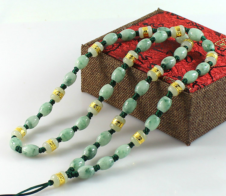 男士款玉石飘绿和田玉金镶玉路路通玉珠子项链转运珠手工【图片 价格