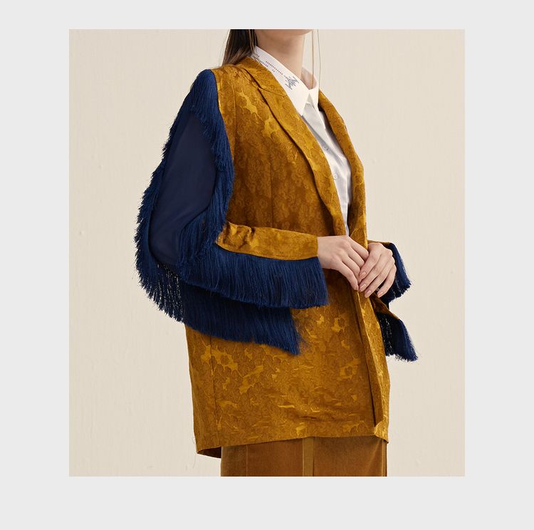 女装 短外套 谜底 miidii/谜底21春新款复古华丽个性提供拼接雪纺203