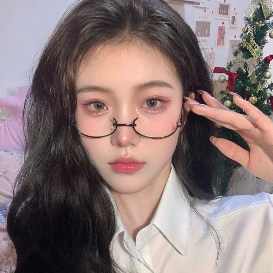下半框眼镜架女日系软萌妹眼镜金属二次元动漫学生装饰卡哇伊少女银框