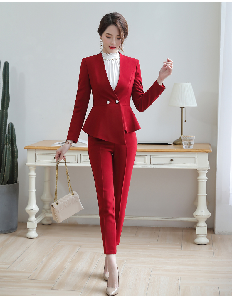 主持艺考服装冬季红色外套西装年会套装女气质高端2020秋冬人正装西服