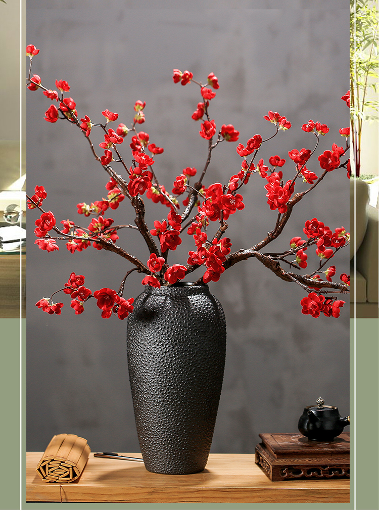 花千紫新中式梅花仿真花客厅摆设室内装饰花艺红梅插花摆件家居塑料假
