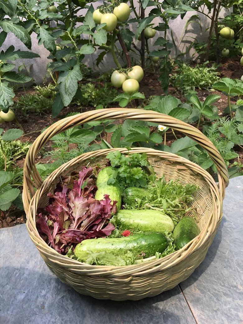 艾曦木 手工竹编菜篮子竹筐竹篓购物手提篮竹篮子水果篮环保菜篮竹