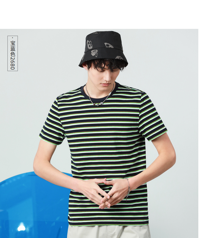 真维斯男装纯棉衣服夏新款时尚圆领修身短袖双色条纹t恤jv啡色2900m