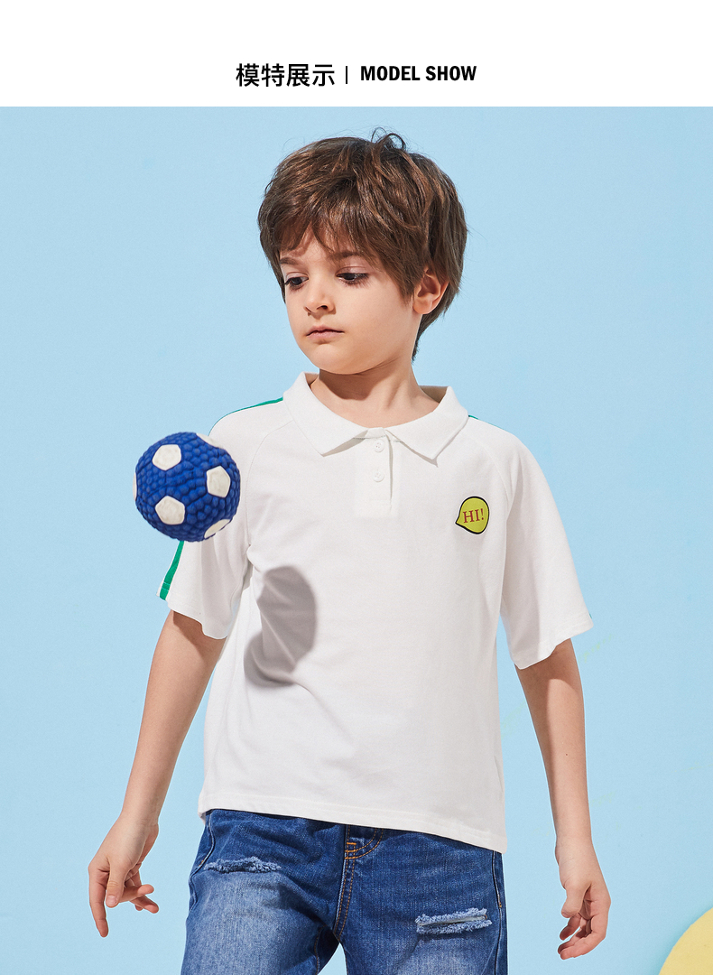 七匹狼男童短袖t恤儿童polo衫夏季翻领衣服小中大童清凉童装衣服本白