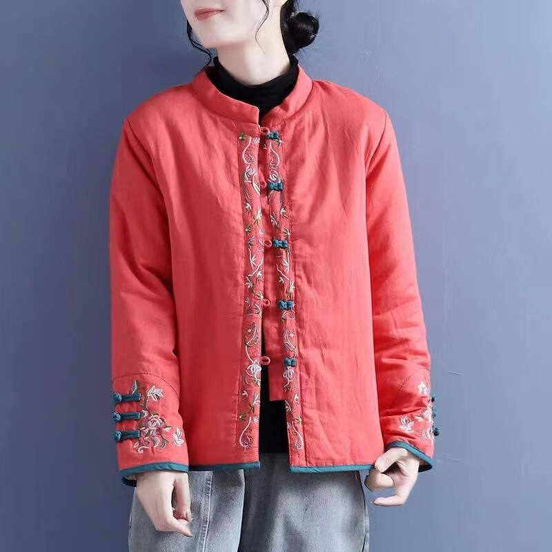 小花袄网红复古小花袄棉服女冬季新款复古盘扣立领对襟棉衣中式保暖