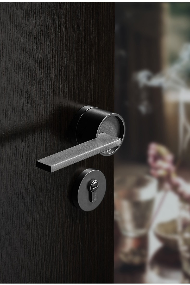 室内卧室木门把手现代简约家用房门分体锁星空灰分体锁3子母合页门吸