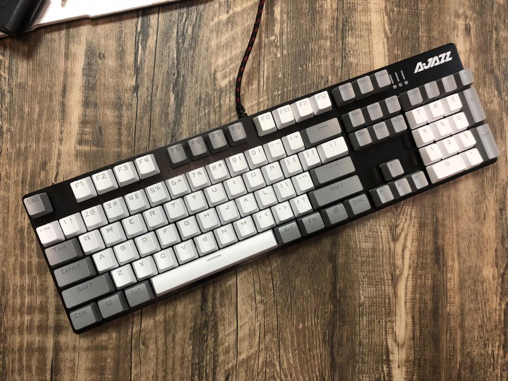 库存二手黑爵ak35i机械战警粉色白光青轴混光跑马灯游戏机械键盘 金色