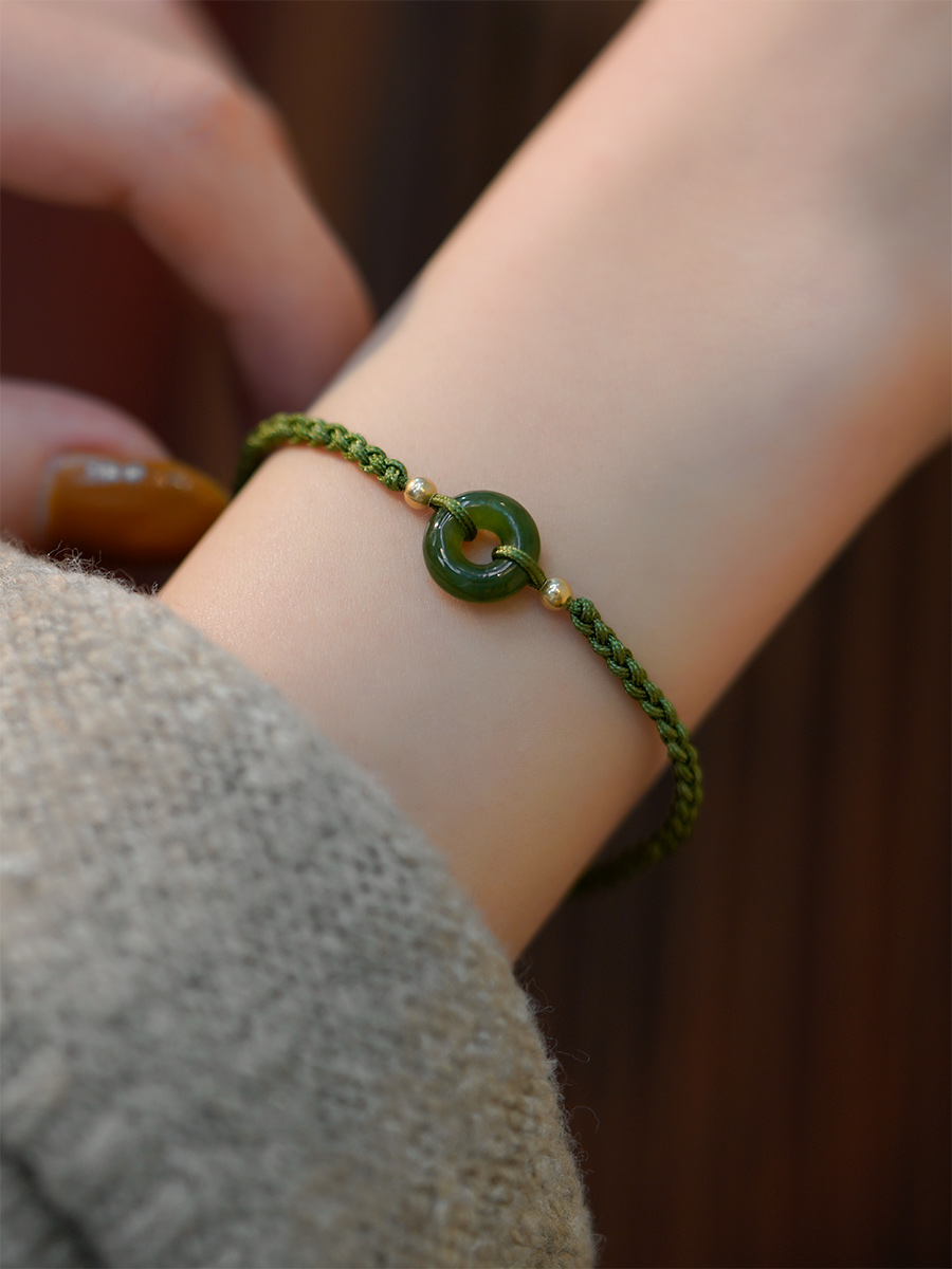 浙饰界和田玉碧玉平安扣手绳编绳手链女高级感小众轻奢百搭气质送女友