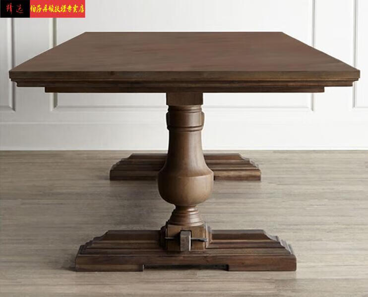 长条餐桌 美式乡村复古做旧餐桌椅loft家用长条桌欧式实木会议桌法式