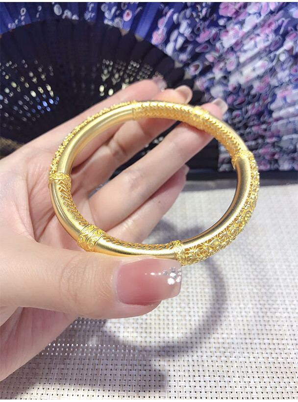 妙灵阁 古法花丝镂空金手镯雕花复古宫廷风黄金镯子新款显大999足金