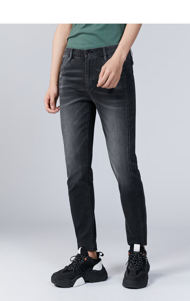 利郎牛仔裤微弹舒适男士窄脚裤2021新款商务休闲男裤 黑(20xnz90101)