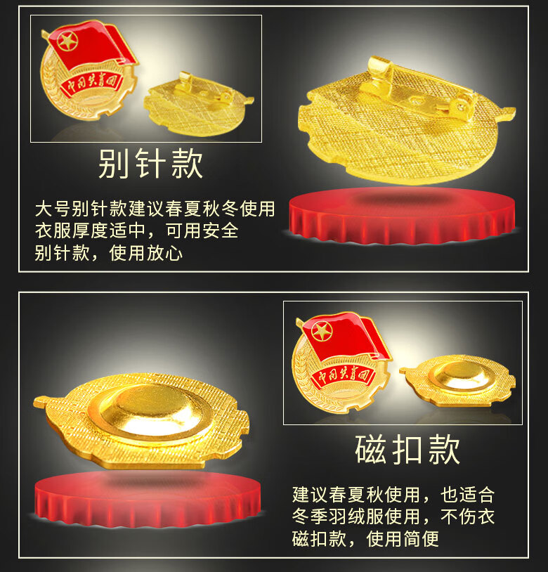 赫禹儒团徽胸章磁性团徽别针蝴蝶扣中国共青团团徽学生用标准款 大号