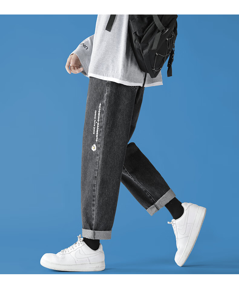 男士男士牛仔裤夏季薄款潮牌直筒宽松高街ins韩版潮流百搭九分长裤