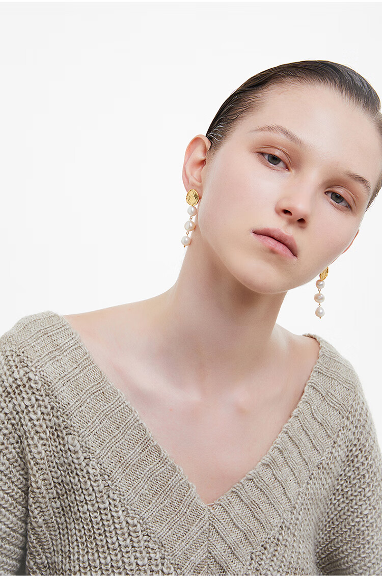 zegl高级感巴洛克耳钉女复古轻奢淡水珍珠耳坠耳环925银针耳饰品 圆牌