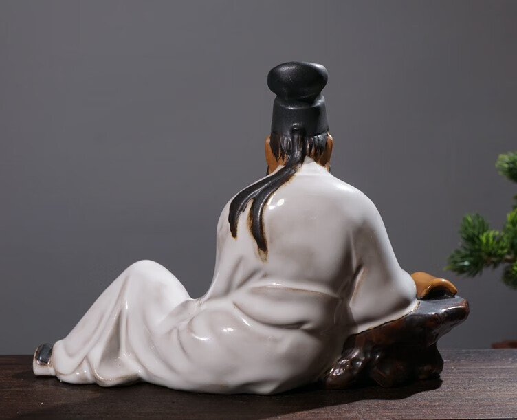 陶瓷人物摆件装饰盆景配件老翁钓鱼下棋弹琴吹笛高士假山小摆件吸水石