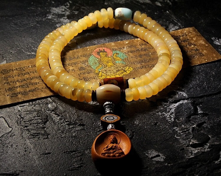 森洲 西藏山羊角佛珠108颗藏式牛角玛瑙手链念珠羊角手串项链文玩