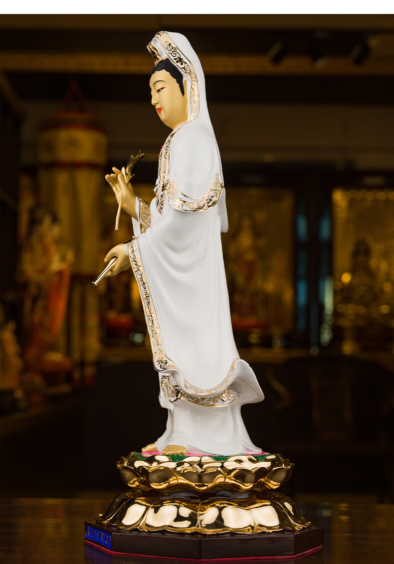 三漫陀全铜彩金白衣观音菩萨佛像供奉家用南海观世音菩萨居家摆件