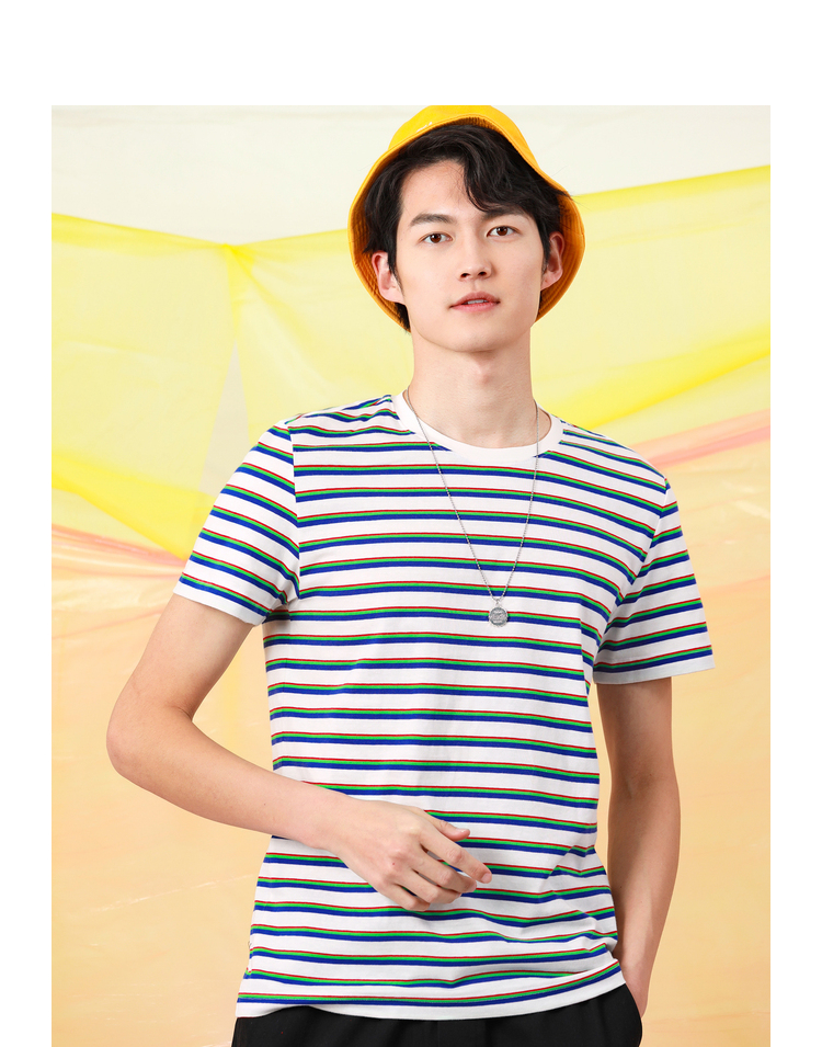 真维斯男装纯棉衣服夏新款时尚圆领修身短袖双色条纹t恤jv啡色2900m