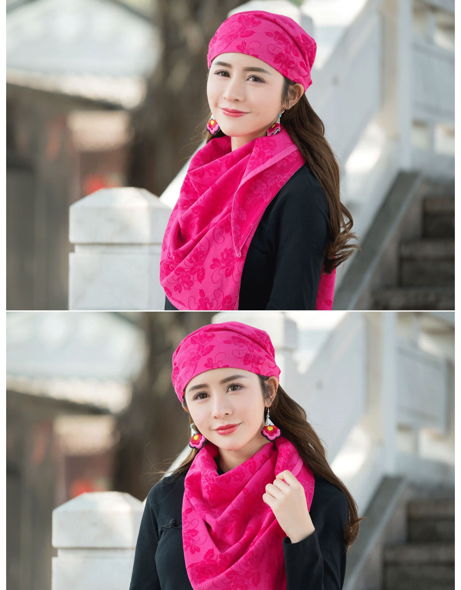 南极人 包头帽子 新品潮牌春秋新款提花圆顶包头帽女薄款头巾帽子民族